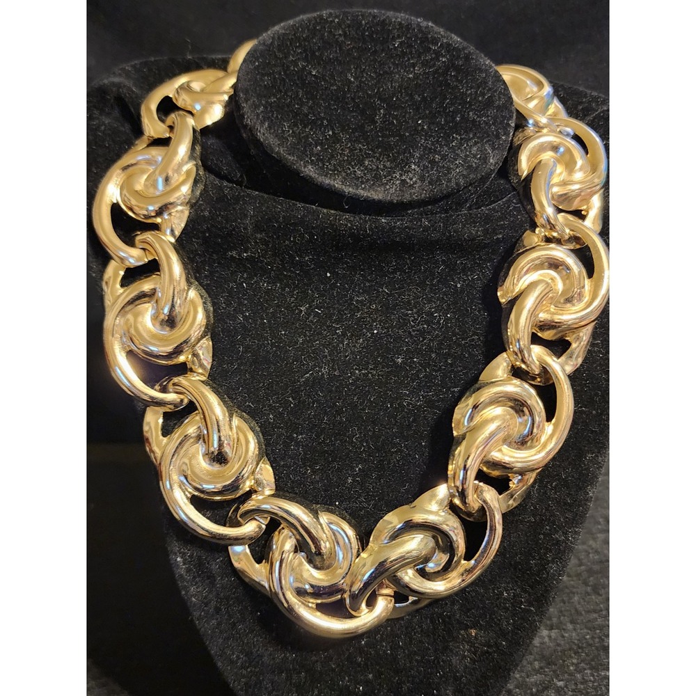Vtg Chunky Gold Tone Swirl Link Statement Necklace 18 Inch Toggle Clasp 107g